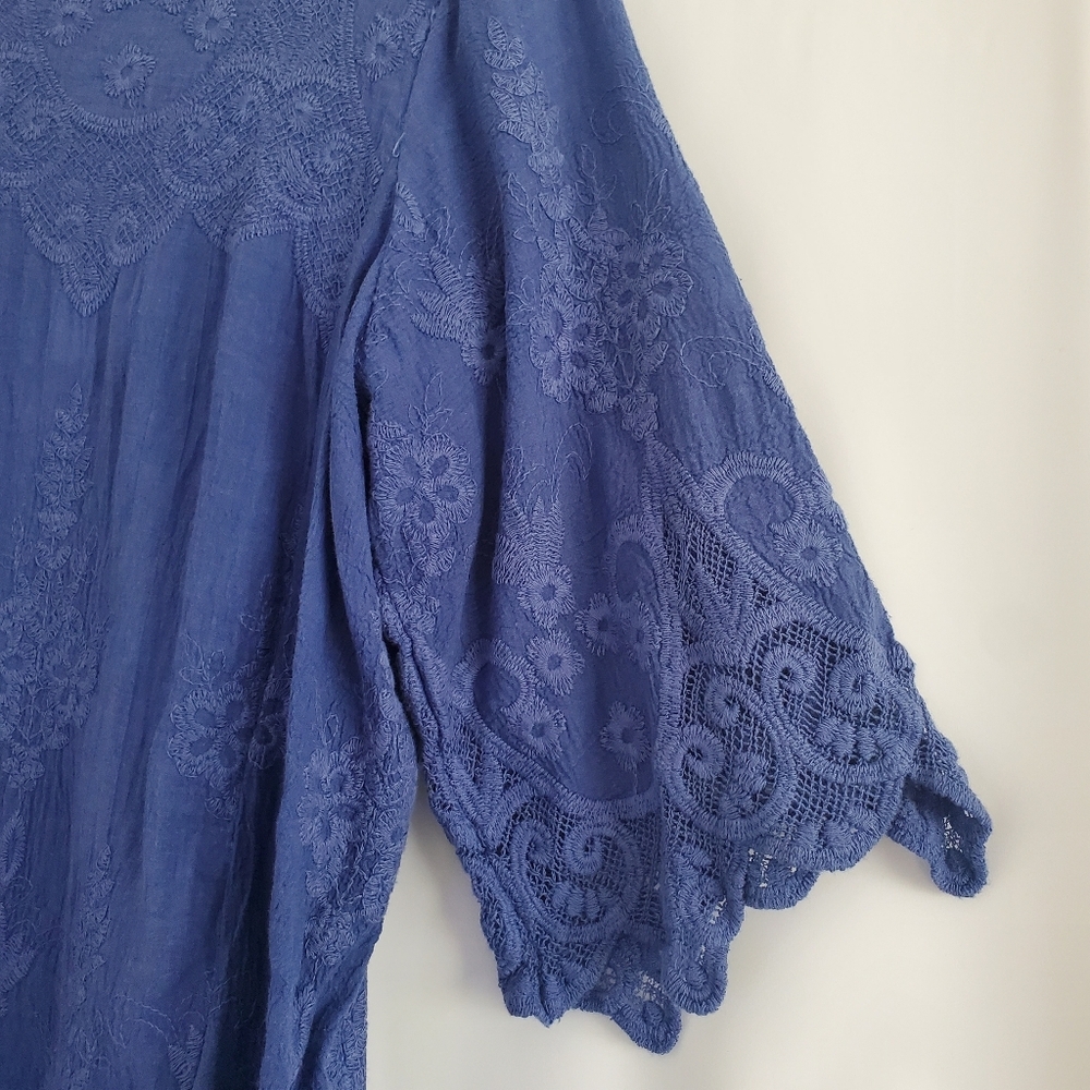 Soft Surroundings NWT Size M Mon Cherie tunic cadet blue Missy lace blouse - Picture 6 of 12